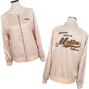 Kendall and Kylie Pink Adventure Awaits Malibu Satin Bomber Jacket Size S